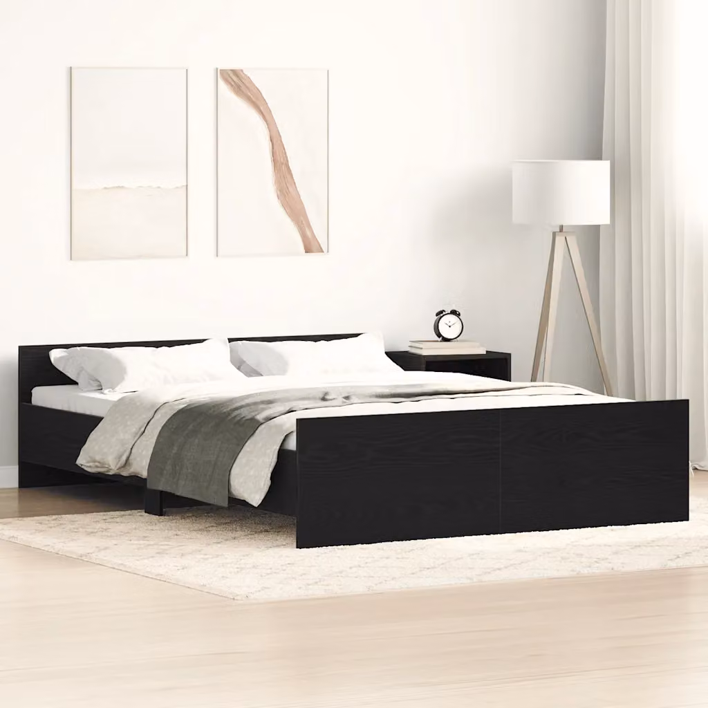 vidaXL Giroletto senza Materasso in Rovere e Nero con Doghe in Legno L/P: 120 x 200 cm