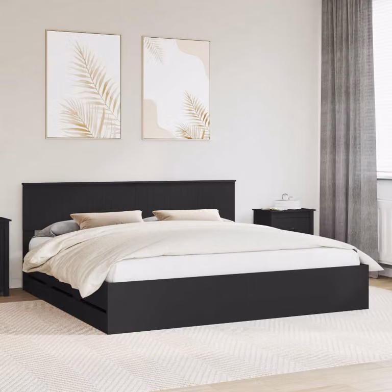 Struttura letto moderno vidaXL in legno ingegnerizzato nero con cassetti 200 x 200 cm