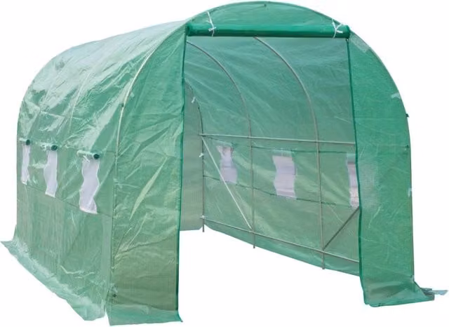 Serra a Tunnel da Giardino GIORDANOSHOP con Tetto Arrotondato in Metallo e PVC Verde L: 4,5 m, P: 2 m, H: 2 m