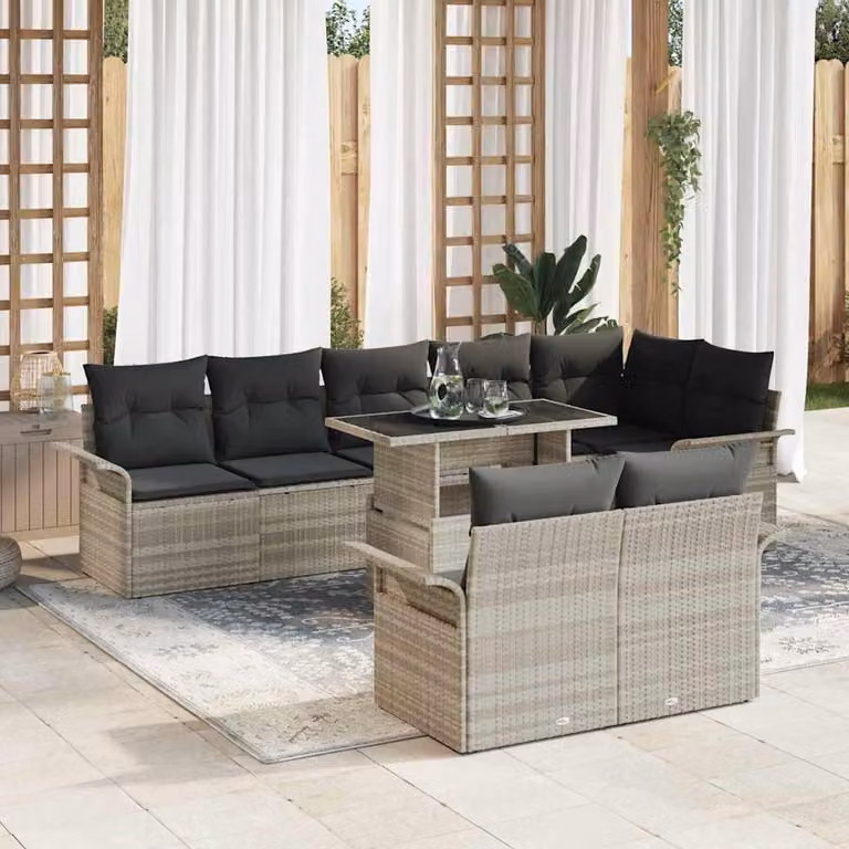 Maison Exclusive - Set da giardino composto da 9 pezzi, divano in rattan sintetico color grigio chiaro