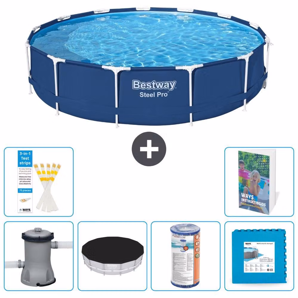 Piscina gonfiabile Bestway Steel Pro, rotonda, dimensioni 396x84 cm, composta da 5 parti, modello S254