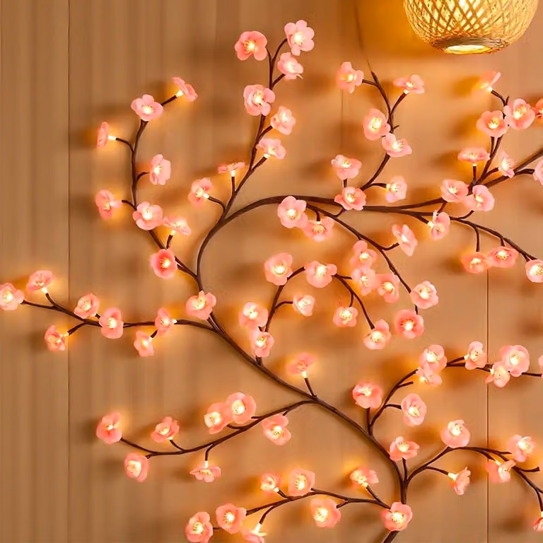 Striscia luminosa a LED con motivo di fiori di ciliegio, lunghezza 1,8 metri, 96 LED, con telecomando e 8 modalità