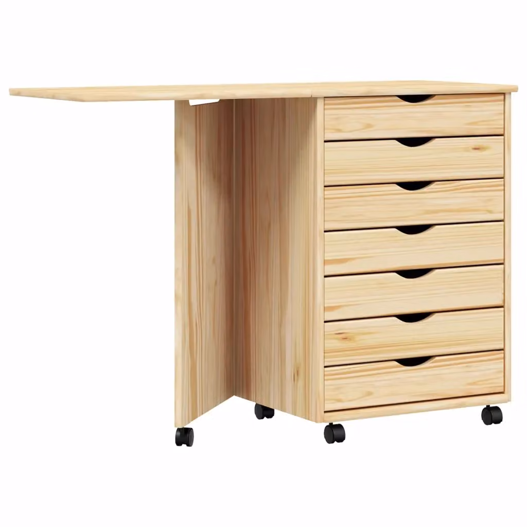 vidaXL Mobiletto con Scrivania MOSS in Legno di Pino con Ruote, Vernice Trasparente/Marrone – 2