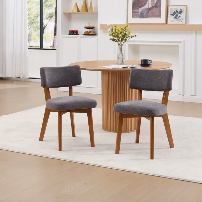 LVHOM Set di 2 sedie imbottite in massello con rivestimento in lino, sedia da pranzo ergonomica con schienale, sedia da cucina, sedia da salotto di metà secolo, grigio
