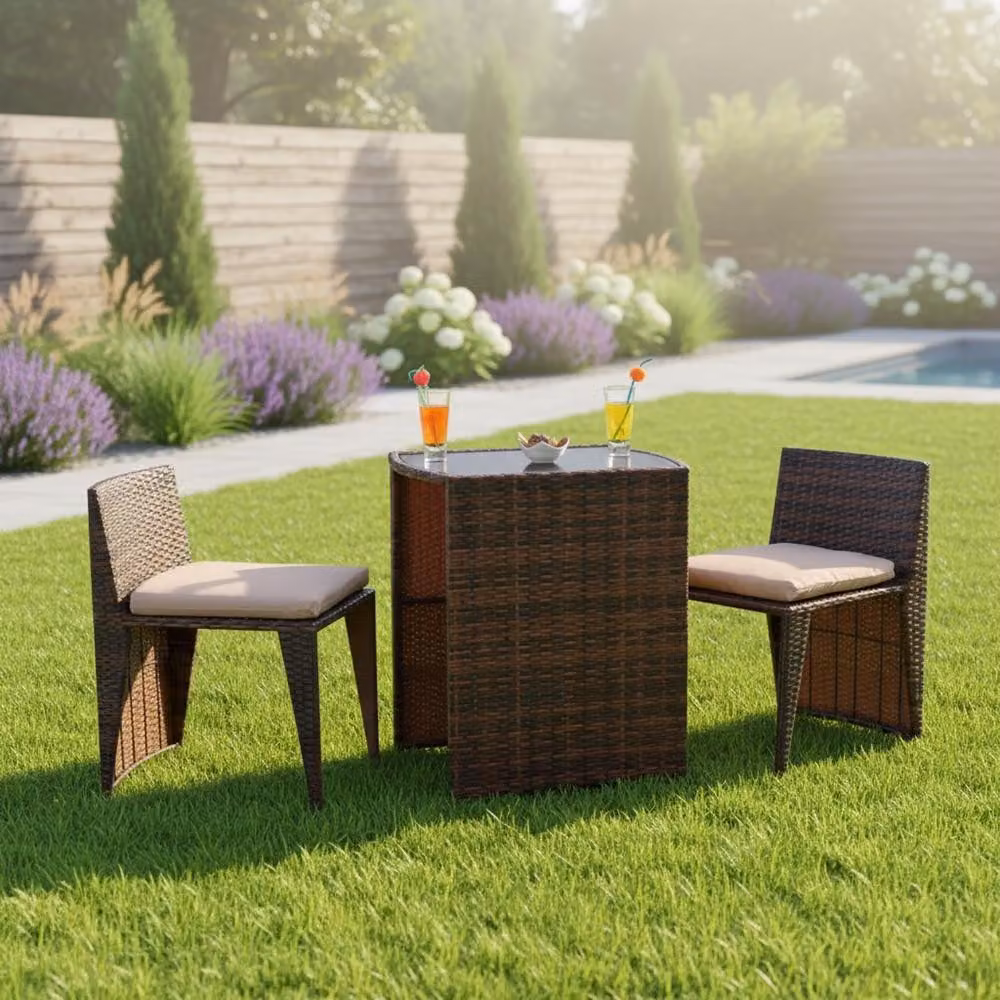 set da giardino in polyrattan a 3 pezzi Set di sedute per mobili da giardino balcone marrone