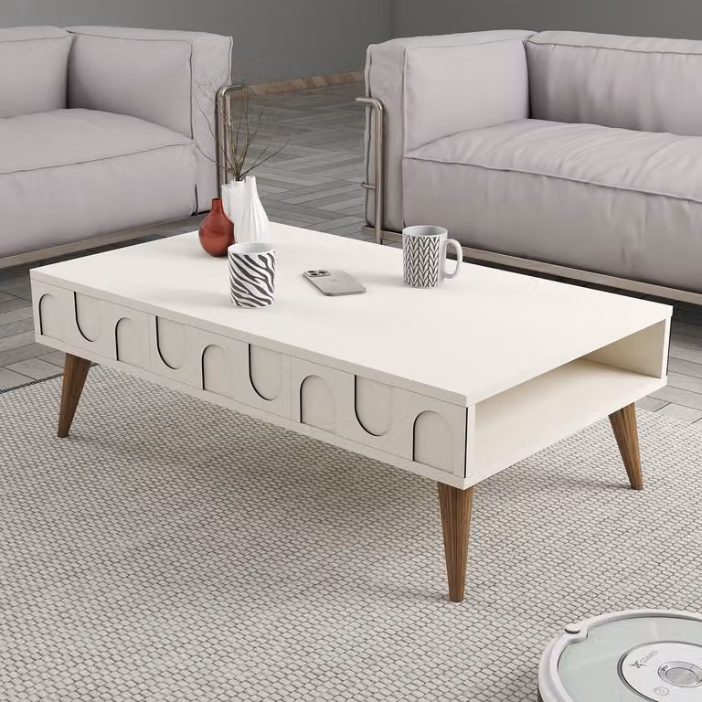 Skye Decor, Lyon 34 - Crema, Noce, Tavolino, Crema, 100% PANNELLI DI PARTICELLE RIVESTITI IN MELAMMINA, 105 x 60 x 34,6 cm