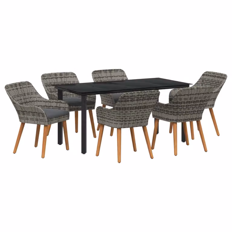 Set da pranzo per giardino e terrazza vidaXL in polyrattan e vetro, 7 pezzi, Grigio