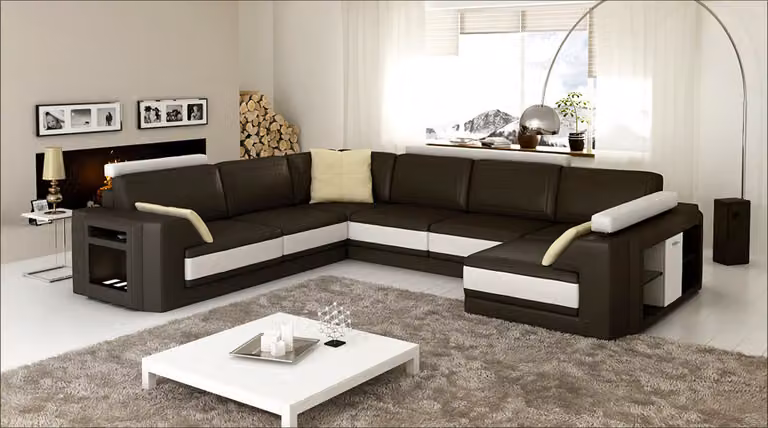 Divano componibile, imbottito, angolare, design, divano in pelle, grande divano, modello PHM3027