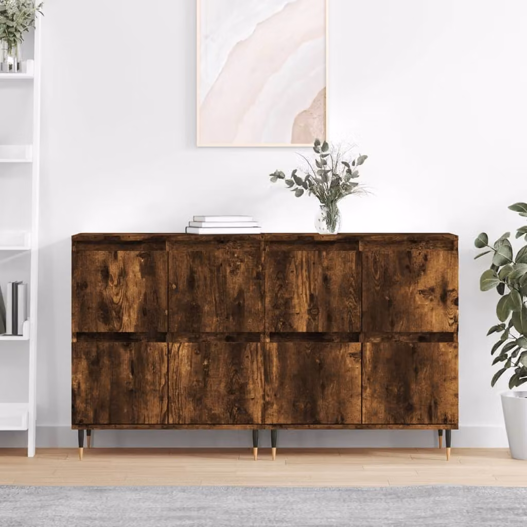 Set di 2 credenze vidaXL in legno multistrato e metallo, colore rovere fumo marrone, L: 120 cm, P: 35 cm, H: 70 cm