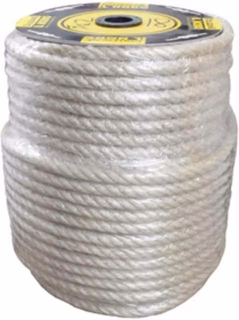 Fune in canapa chiara con diametro 18 mm, bobina da circa 100 m, peso 25 kg