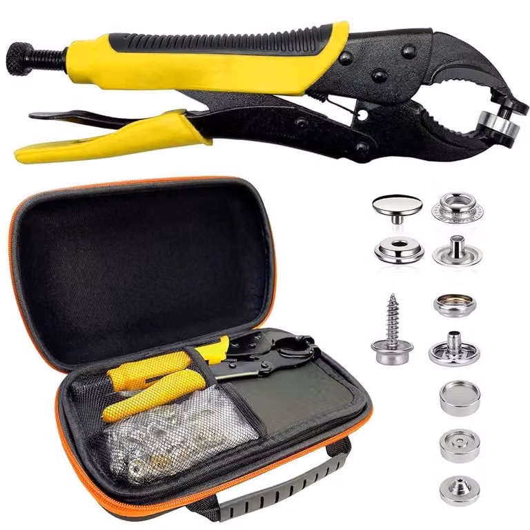 Elzusha - Set di strumenti per bottoni a pressione - 40 set di bottoni a pressione da 15 mm con funzione di punzone e applicatore regolabile