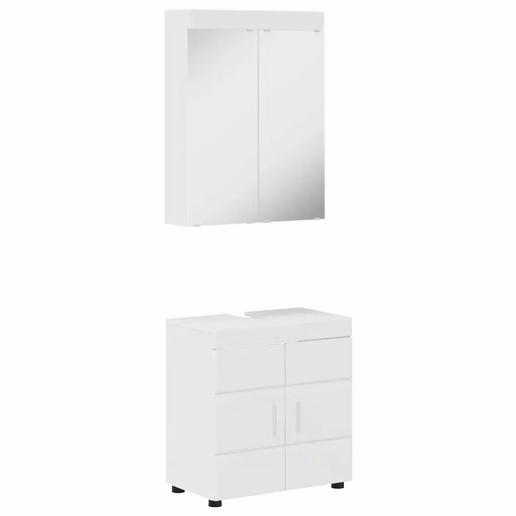 Set di mobili da bagno moderno vidaXL composto da mobile lavabo e pensile con specchio, Bianco e Argento, L: 60,0 cm, P: 34,0 cm, H: 63,0 cm – 2