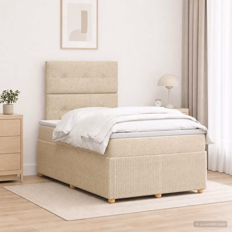 Letto box spring con materasso a molle insacchettate vidaXL in tessuto beige e bianco L/P: 120 x 200 cm