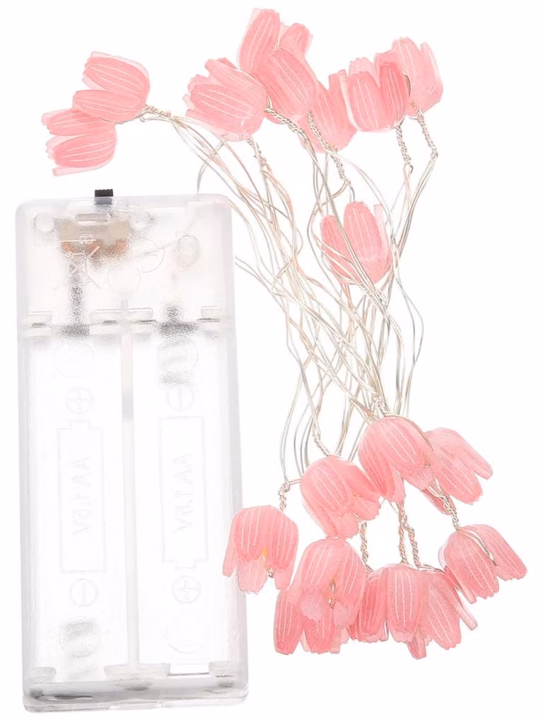 Catena luminosa con fiori di tulipano, 200 cm, 20 LED, luce bianco caldo, per uso interno