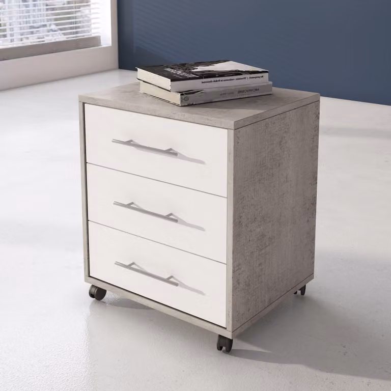 Dmora Cassettiera Pisano 43x40x57h cm Grigio Cemento, 3 Cassetti Apertura Scorrevole