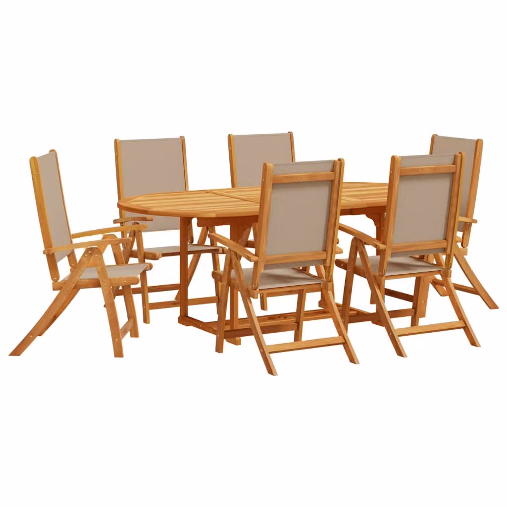 Set Pranzo da Giardino 7pz Legno Massello di Acacia e Textilene