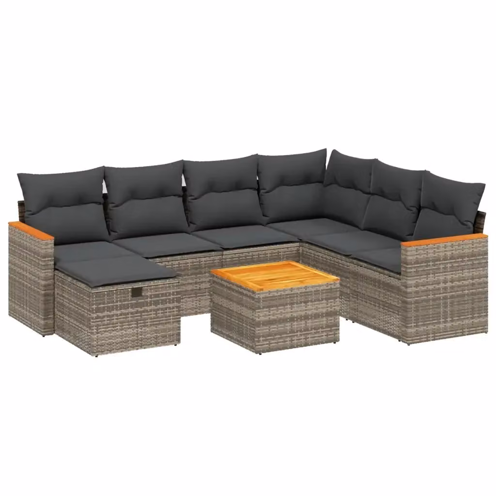 vidaXL Set Divano da Giardino a L 8 pz con Cuscini Grigio in Polyrattan e Struttura in Acciaio – 2