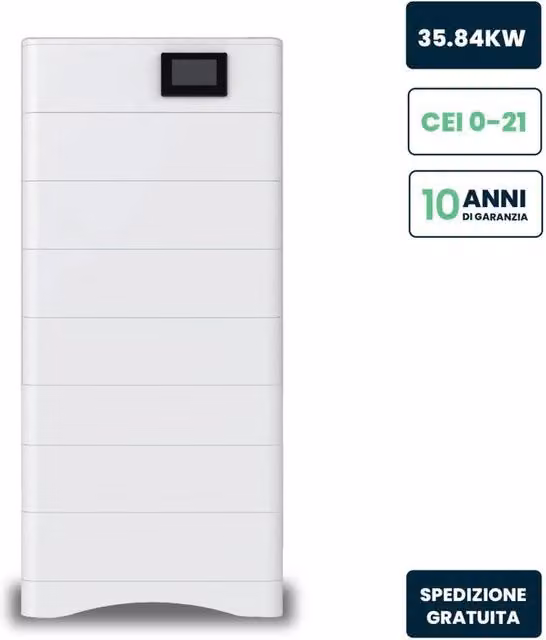 Kit di 7 Moduli di Accumulo Impilabili V-TAC LiFePO4 ad Alta Tensione da 35kWh, Colore Bianco, con BMS Integrato, Base e Box di Controllo, 100Ah, 358.4V, IP65