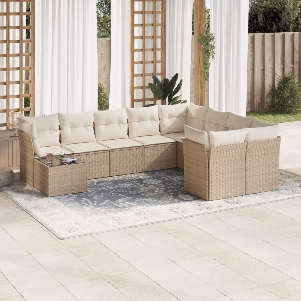Maison Exclusive - Set da giardino 10 pezzi con cuscini in polyrattan beige