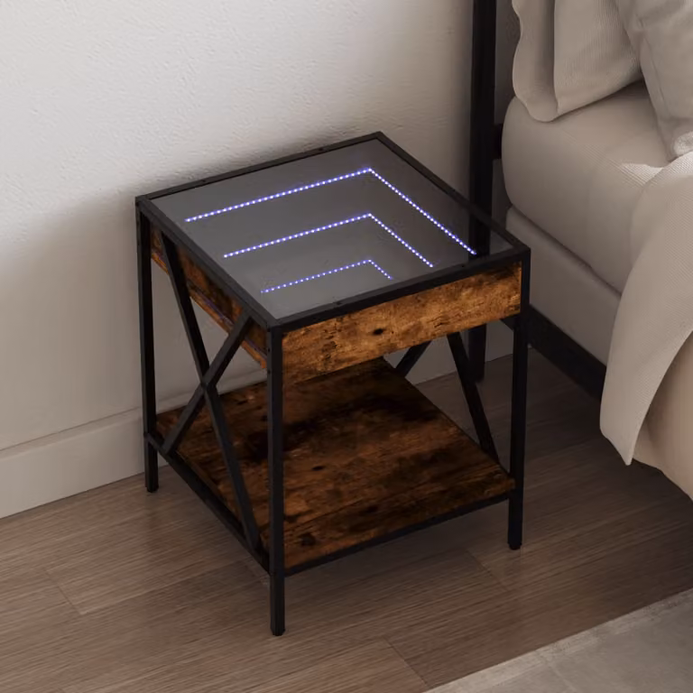 Comodino con LED Infinity vidaXL in Rovere Fumo, L/P/H: 40 x 40 x 49 cm