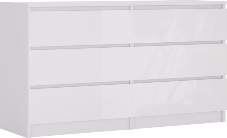 Cassettiera 6 cassetti, bianco opaco / bianco lucido, 138 x 78 x 39 cm