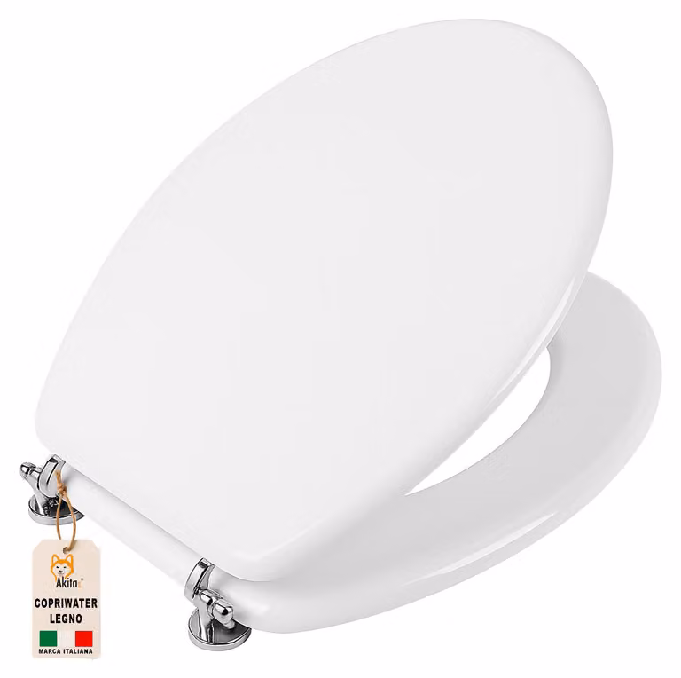 Akitaink Copriwater Universale in Legno MDF Bianco per WC