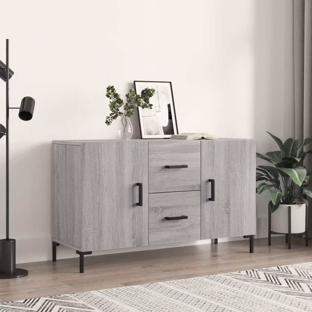 Credenza moderna vidaXL in legno multistrato e metallo, Grigio Sonoma, L 100 x P 36 x H 60 cm
