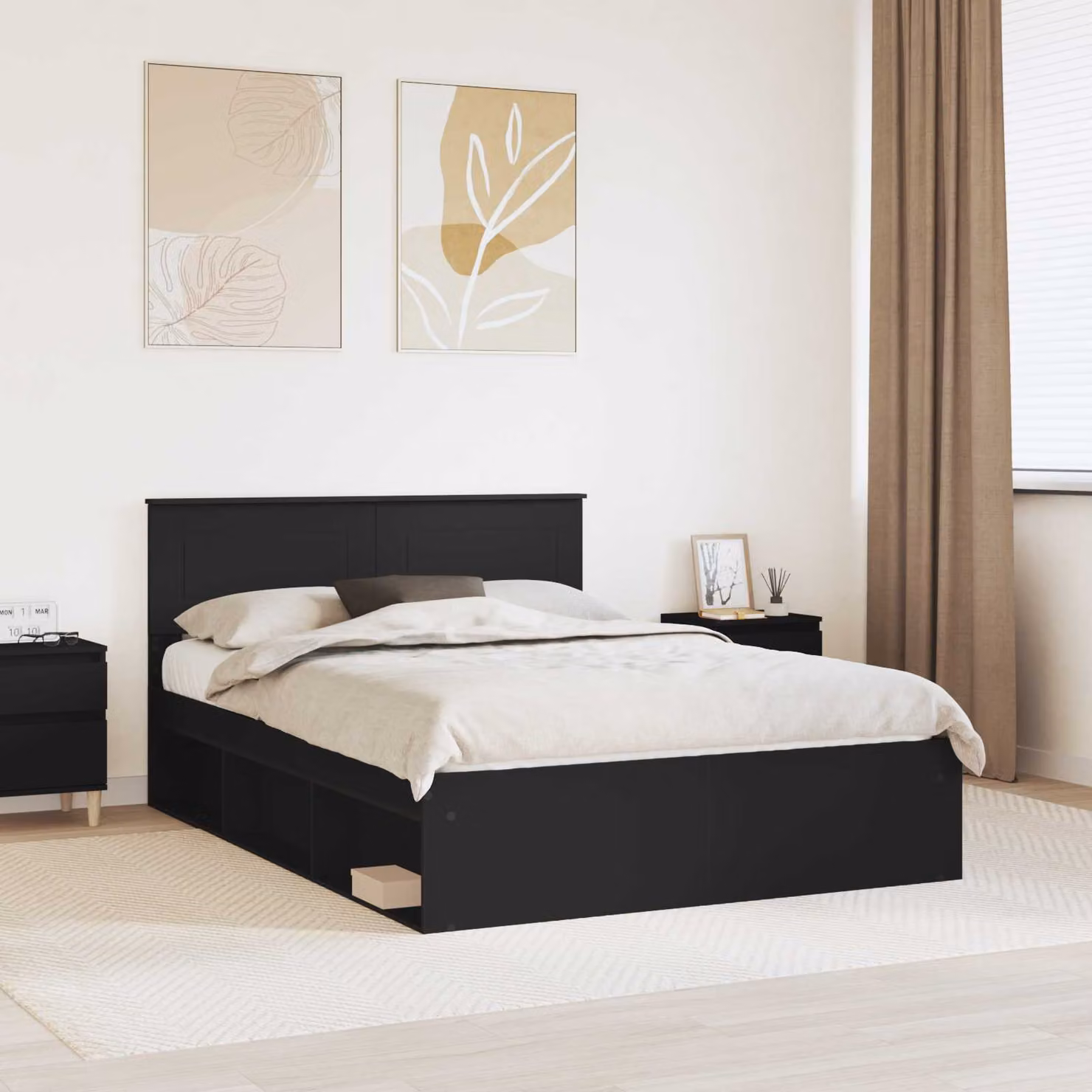 Struttura del letto moderna vidaXL in legno ingegnerizzato nero L 150 cm x P 200 cm