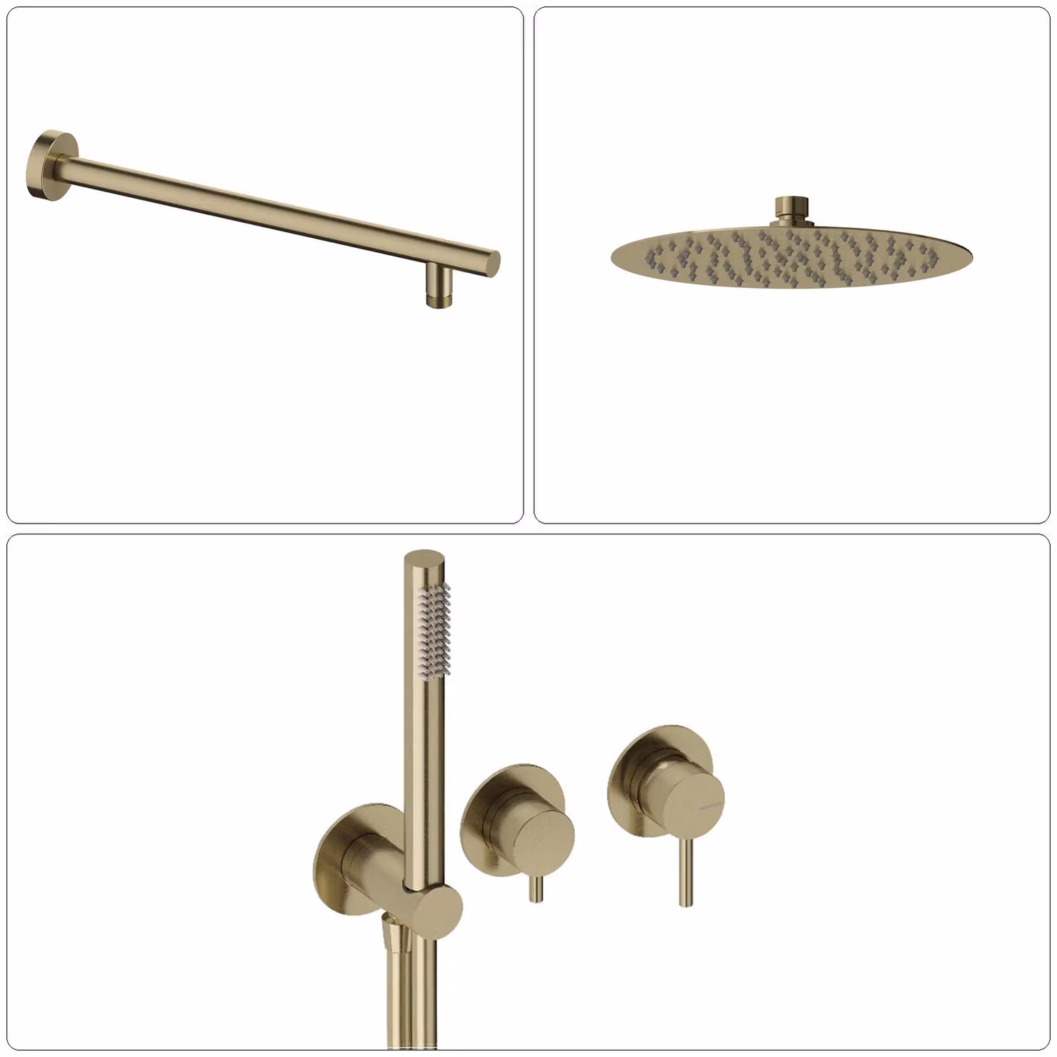 SANYCCES LOOP Miscelatore monocomando da incasso con deviatore, doccetta e flessibile + braccio doccia e soffione doccia a pioggia, oro spazzolato