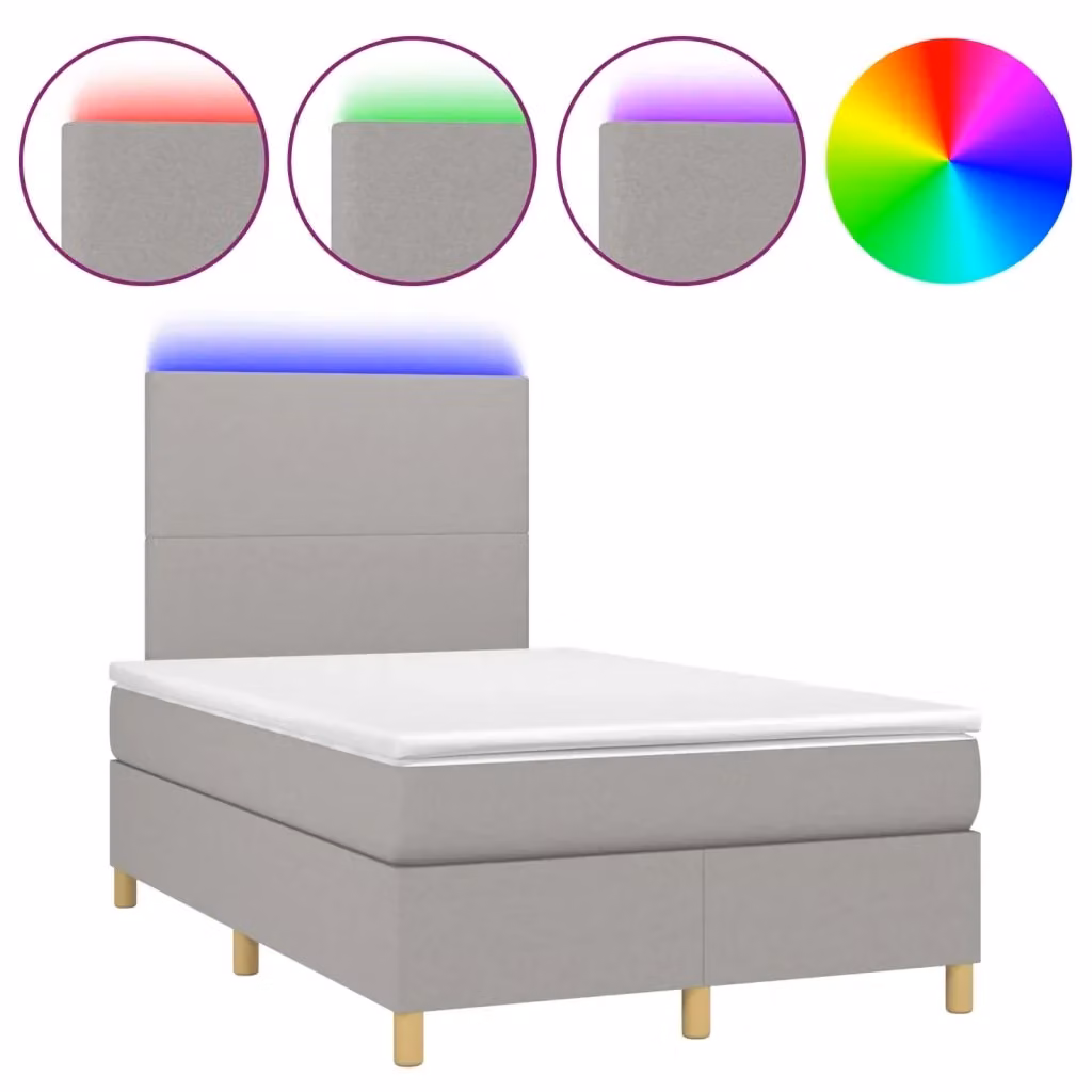 Letto a molle con materasso e illuminazione LED vidaXL in tessuto grigio chiaro e bianco, L/P/H: 120 x 200 x 203 cm – 2