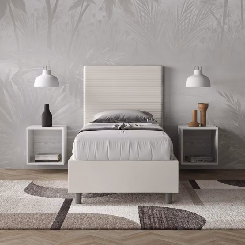 Letto singolo imbottito Focus Ityhome con contenitore in similpelle bianco L/P/H: 80 x 210 x 122 cm – 2