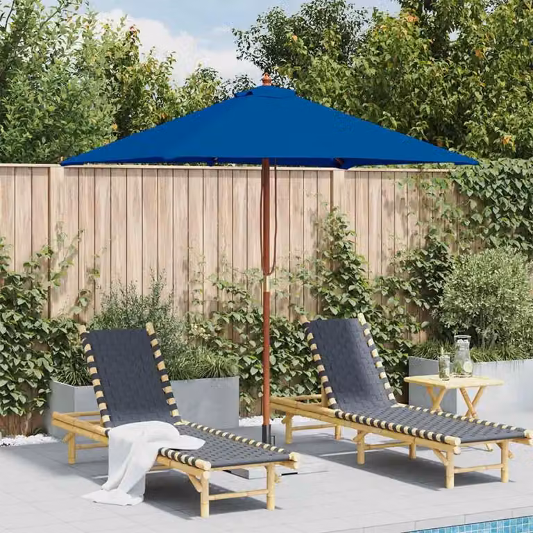 Ombrellone con asta in legno blu 150x200 cm