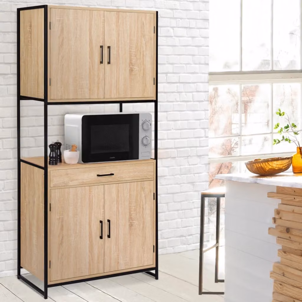 IDMarket Credenza da cucina DETROIT in stile industriale con 4 ante e cassetto, L: 80 cm, P: 40 cm, H: 76,5 cm – 2