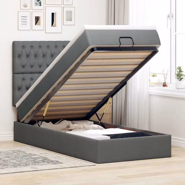 Pouf Letto con Materasso e LED Grigio Scuro 90x200 cm Tessuto 3314059