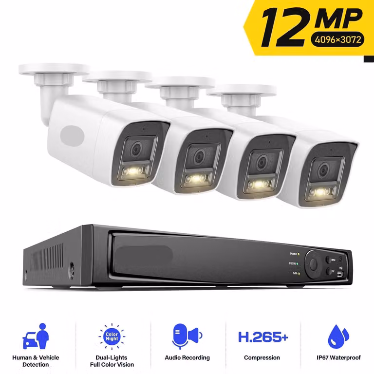 Telecamera di sorveglianza IP – Telecamera PoE – Telecamera di sicurezza – 12 Megapixel – Rilevamento del movimento – Grado di protezione IP67