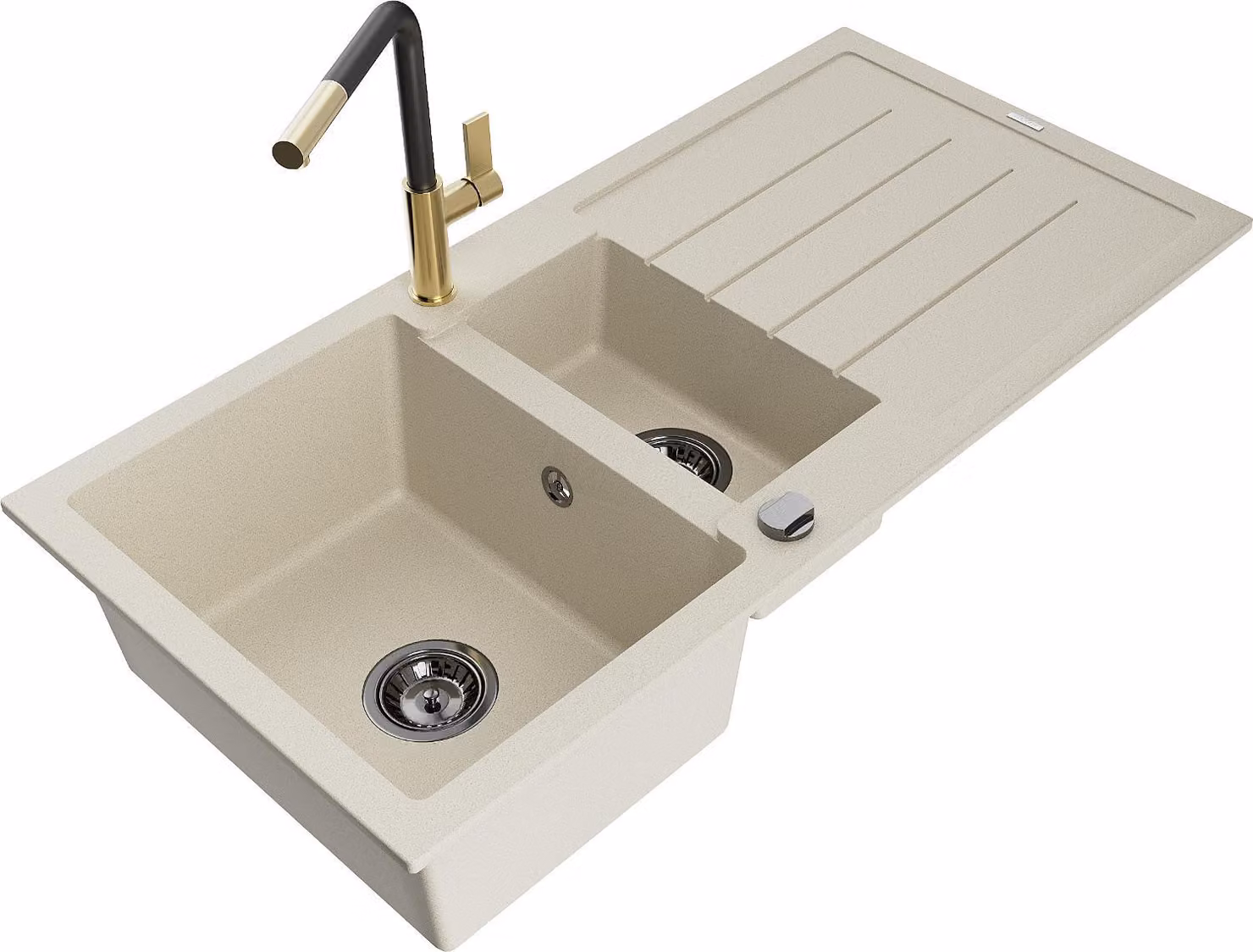 Mexen Andres lavello in granito 1,5 vasca con scivolo e rubinetto cucina Flora, beige - 6515-69-670401-57-B