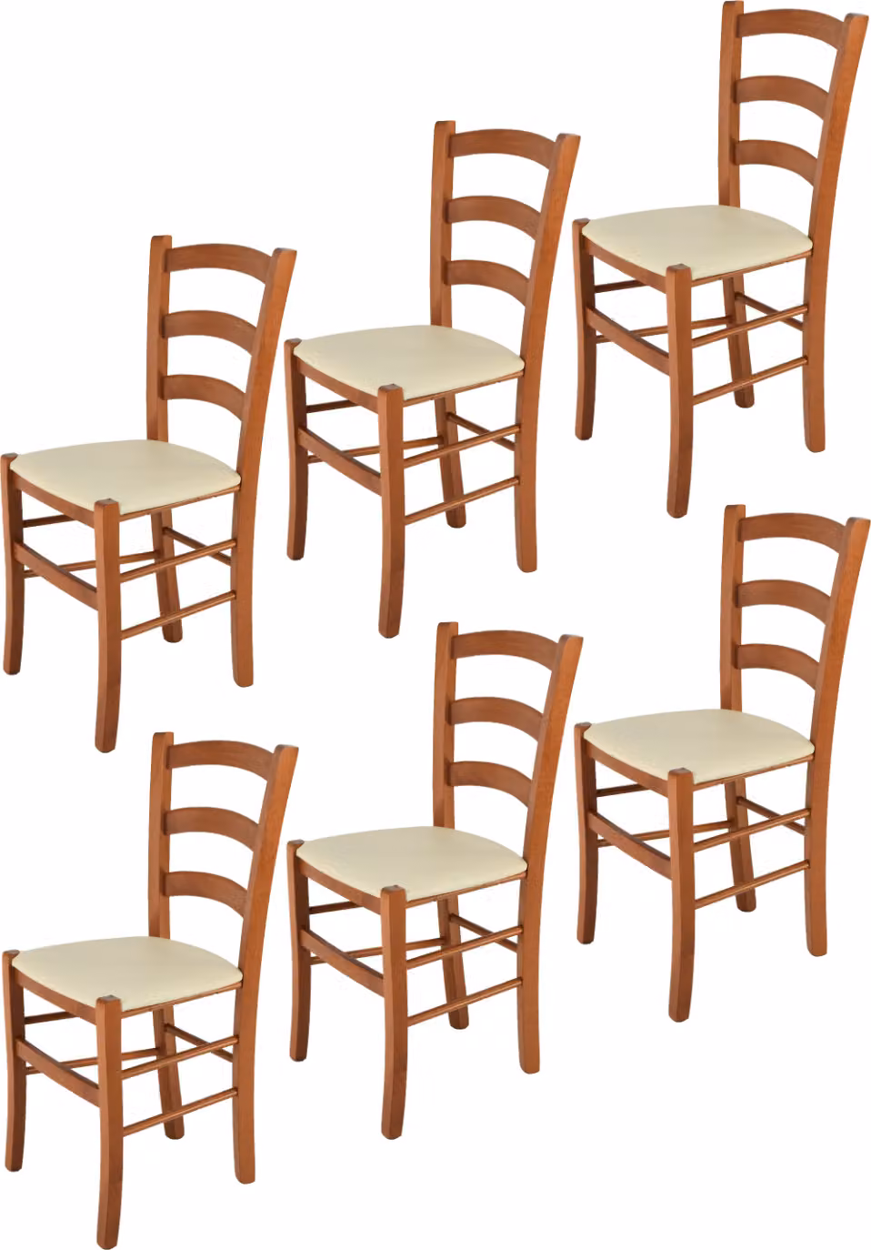 t m c s Tommychairs - Set di 6 sedie VENICE per cucina e sala da pranzo, struttura robusta in legno di faggio laccato color ciliegio e sedile imbottito rivestito in PELLE D'ARTE color avorio