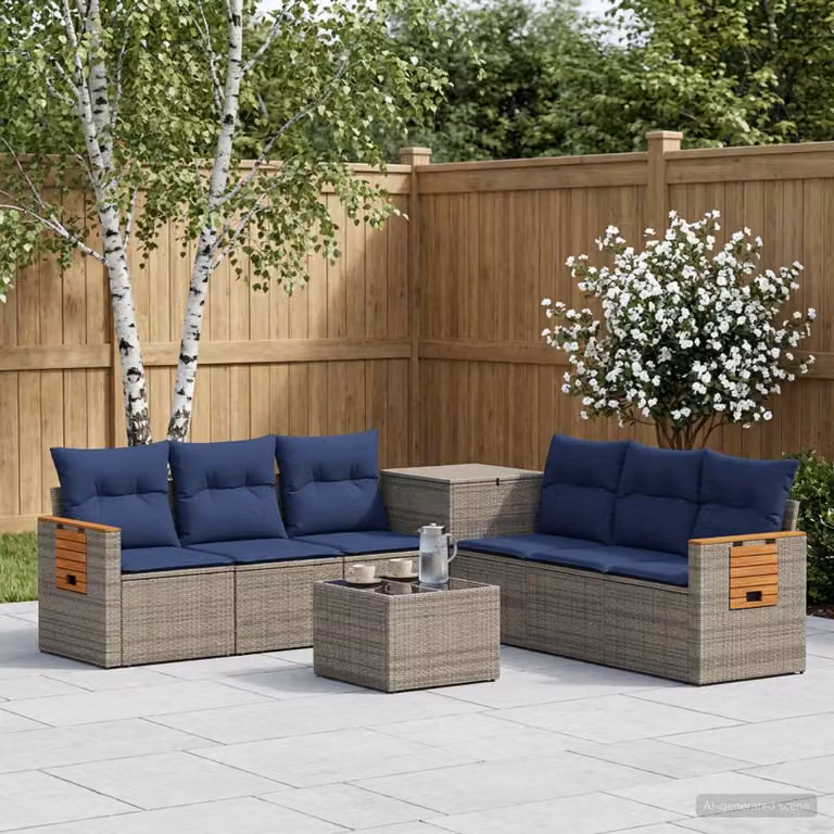 vidaXL Set di divani 8 pz Grigio e Blu Navy 55 x 55 x 37 cm
