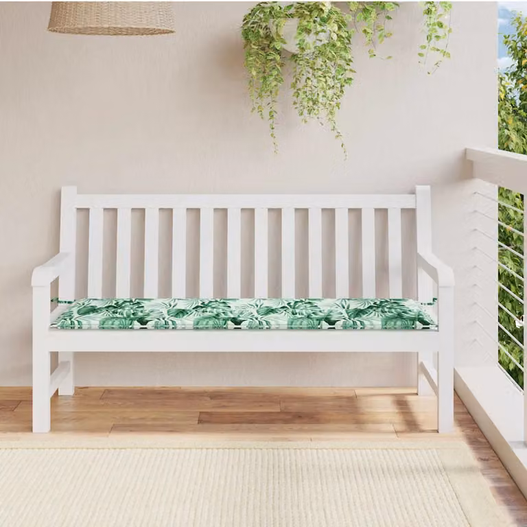 Cuscino per Panchina vidaXL con Motivo a Foglie Verde, Design Ergonomico in Tessuto Oxford e Schiuma, L/P/H: 150 x 50 x 50 cm