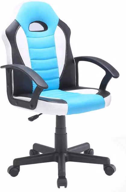 Sedia da Gaming Ergonomica per Bambini GIORDANOSHOP in Similpelle Bianca e Azzurra L: 55 cm, P: 56 cm, H: 99,5 cm