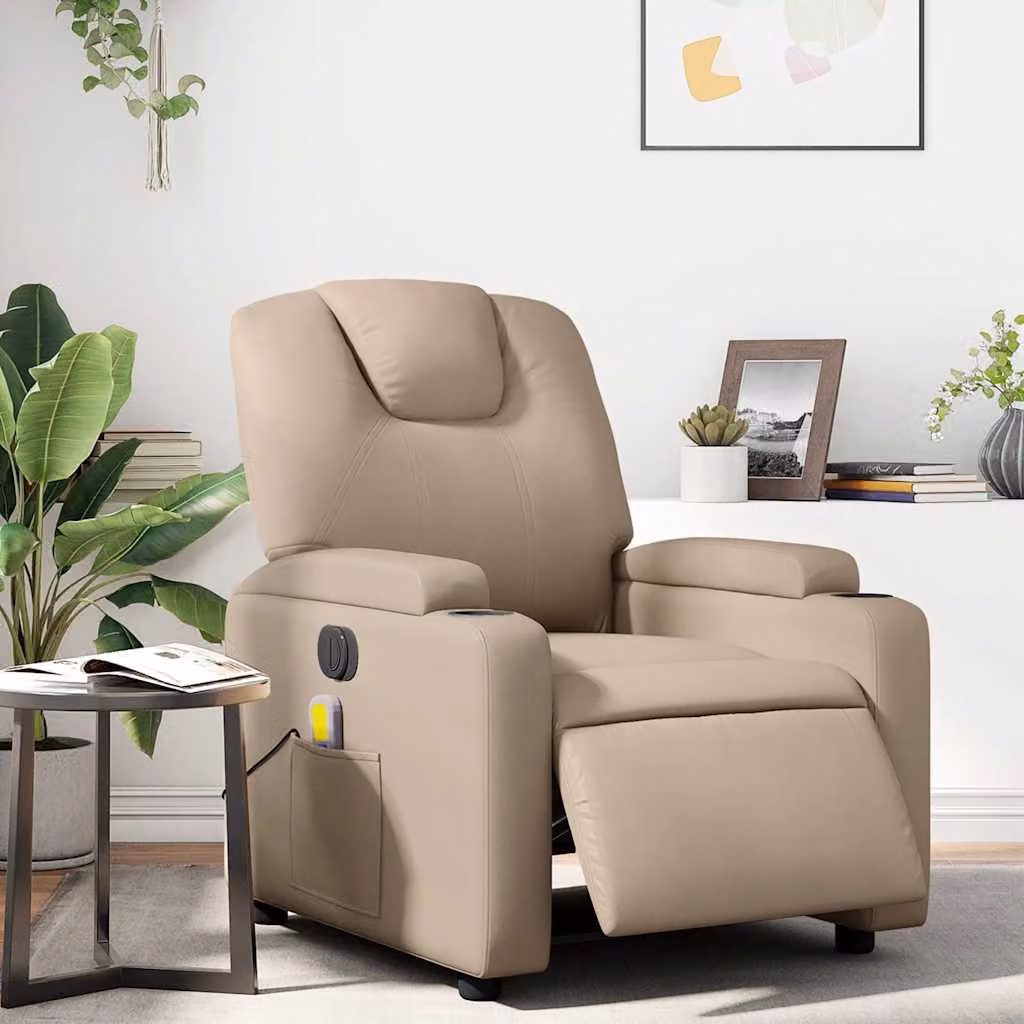 Poltrona Reclinabile Elettrica con Massaggio vidaXL in Similpelle Beige e Marrone – 1