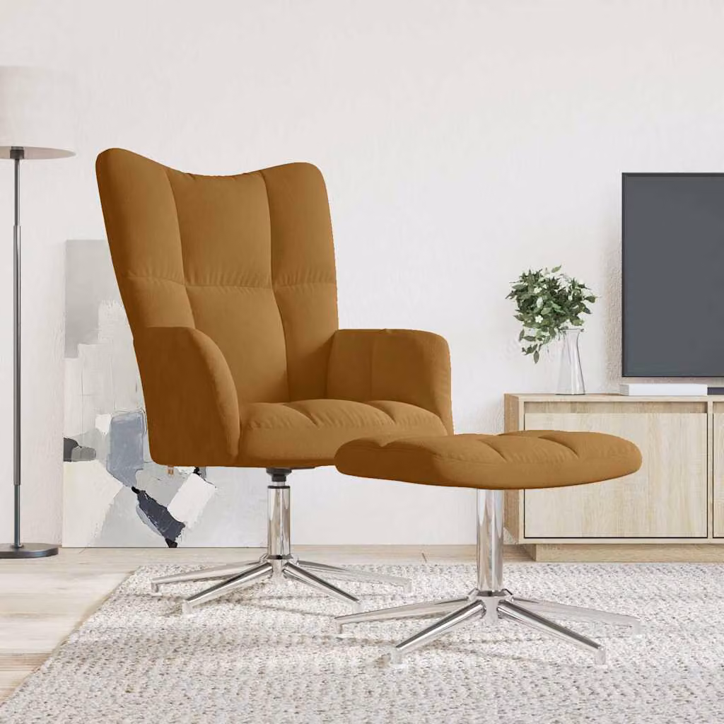 vidaXL Poltrona Relax con Poggiapiedi in Velluto Marrone, Sedia Girevole a 360 Gradi con Braccioli e Struttura in Metallo