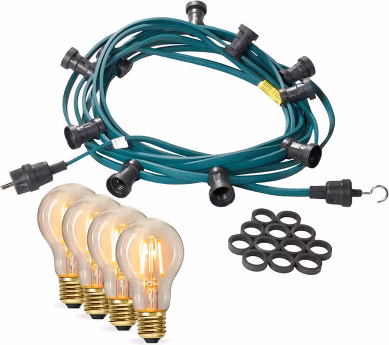 Catena luminosa decorativa per interni/esterni, 5 metri - Catena luminosa verde per esterni - Prodotta in Germania - 10 lampadine LED a filamento in stile Edison