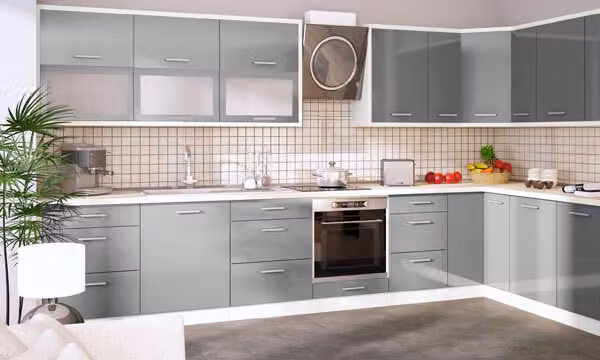 Mobile cucina 380x170cm bianco / fenstergau laccato lucido Mobile cucina completo moderno