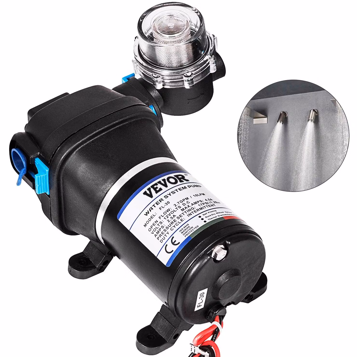 Pompa per acqua - Pompa a membrana per acqua - Pompe per acqua - 17 litri/minuto, 40 PSI - Pompa per acqua pressurizzata - Pompa ad alta pressione