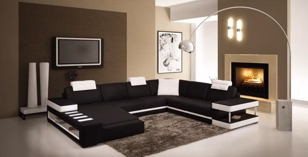 XXL Wohnlandschaft U-Form Ledersofa Ecksofa Sofa Polster Couch Leder USB