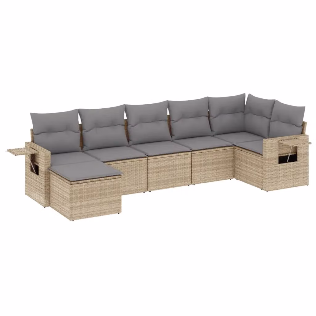 Set Divani da Giardino vidaXL 7 pz a Forma a L con Cuscini Beige e Grigio in Polyrattan e Struttura in Acciaio Verniciato a Polvere – 2