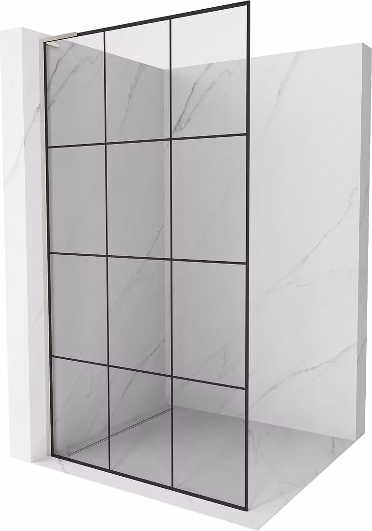 Mexen Kioto L parete doccia Walk-in 120 x 200 cm, griglia nera, nichel spazzolato - 800-120-103-97-77