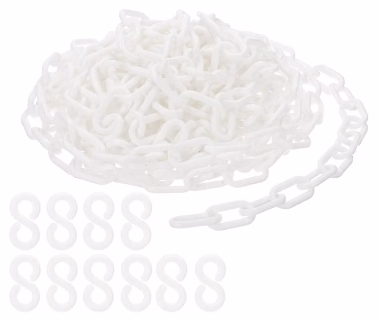 Catena di delimitazione in plastica, bianca, da 10 metri, per la gestione del flusso di persone e la delimitazione di aree