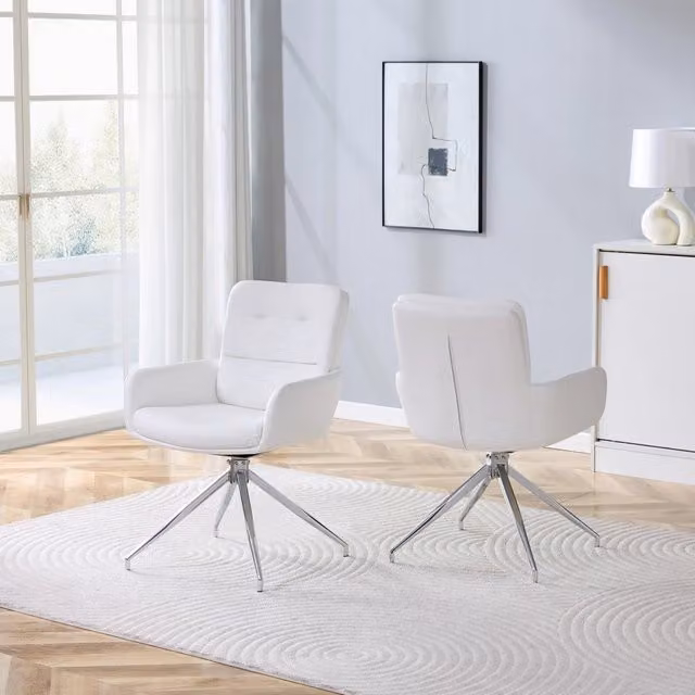 Set di 2 sedie girevoli in PU con schienale imbottito e gambe in metallo argentato per sala da pranzo